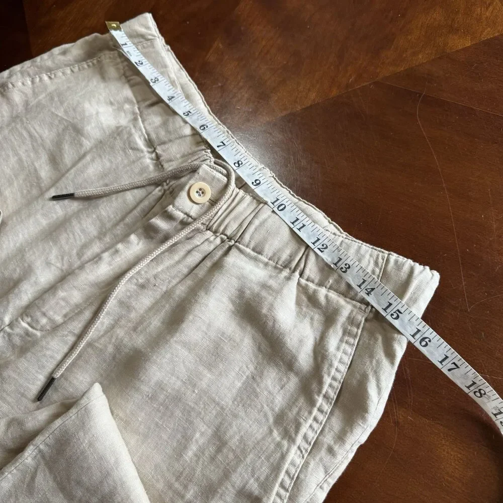 Quince Women's 100% European Linen Pants Driftwood Beige Size Medium Pockets